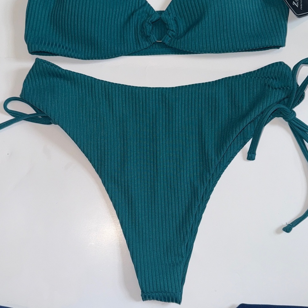 Zaful Ribbed Bikini Size Small US Size 4 Dark Teal - Picture 8 of 15
